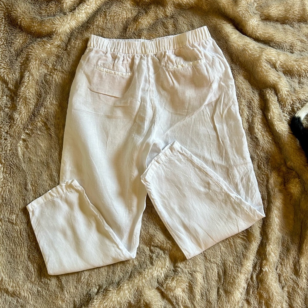 ZARA Classic Bright White Linen Pants - Picture 3 of 7